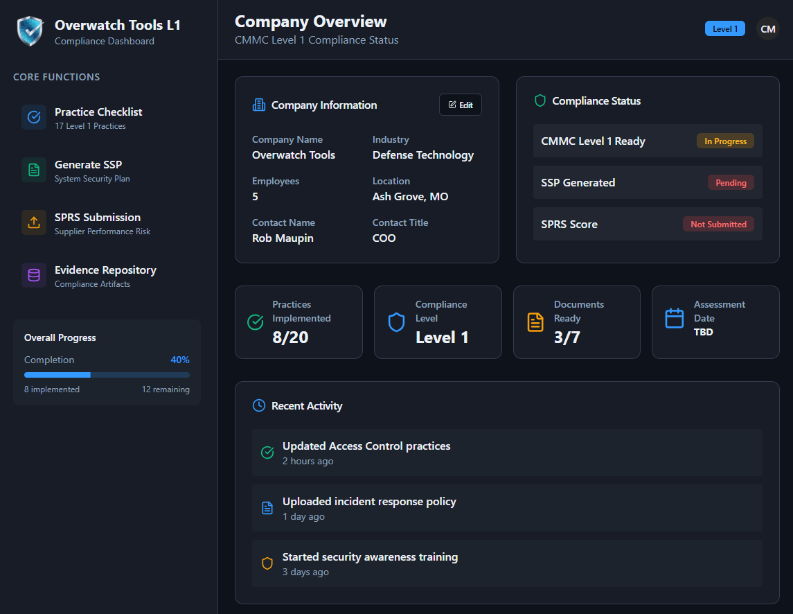 Overwatch Tools Consulting Application Interface