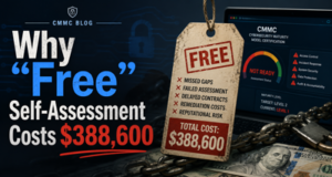 Need a blog header image created for a blog on CMMC titled - Why "Free" Self-Assessment Costs $388,600
